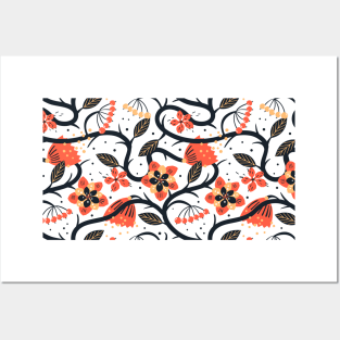 Orange Flower Pattern Posters and Art